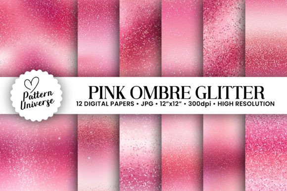 12 Pink Ombre Glitter Seamless Patterns for Modern Design