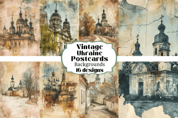 16 Vintage Ukraine Postcard Backgrounds for Crafting