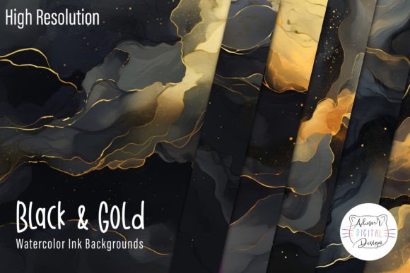 Black & Gold Watercolor Ink Backgrounds: A Design Asset Breakdown